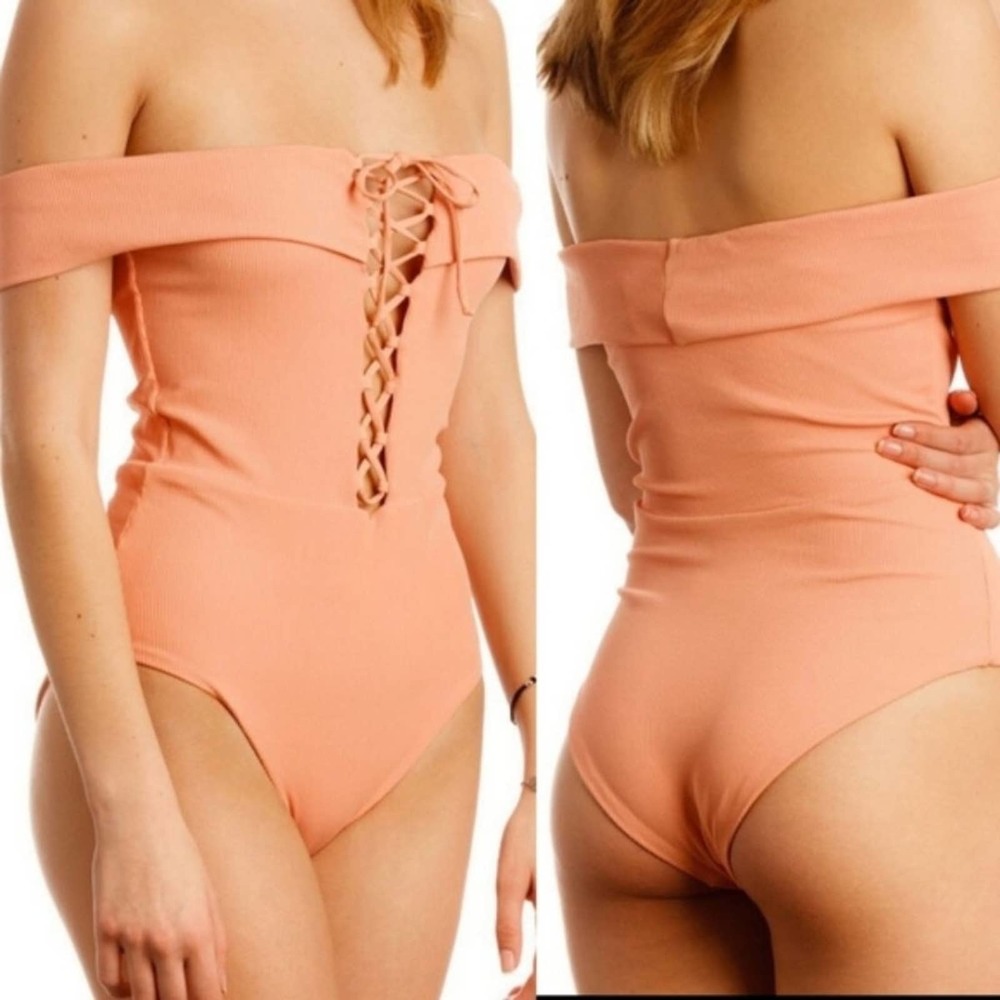 NWT L*Space Anja Pink Lace-Up One Piece Swimsuit 4